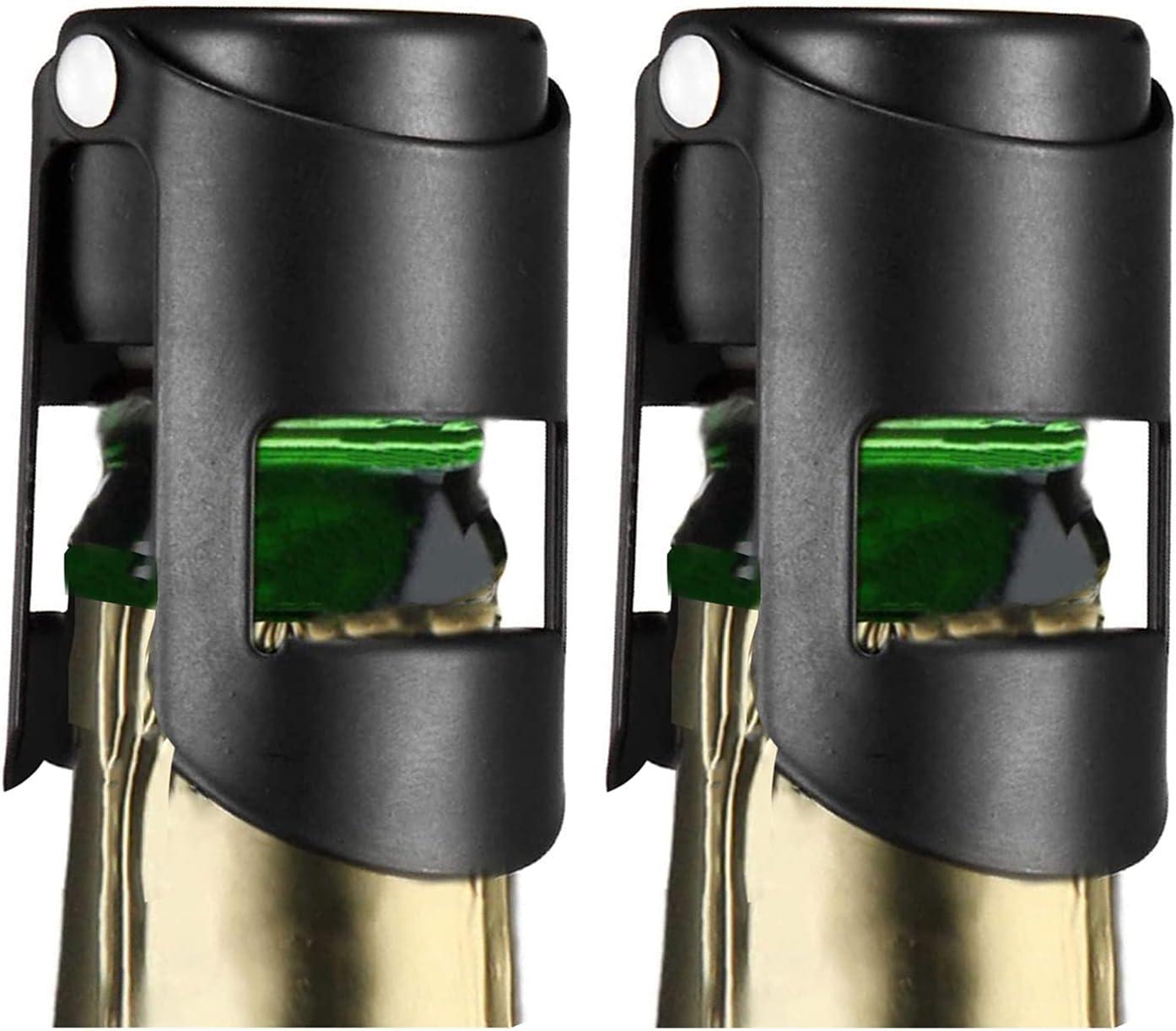 2Pack Champagne Stopper Black - Professional Champagne Saver Bottle Stopper with Pure Silicone Airtight Seal - Stainless Steel Prosecco, Cava, and Sparkling Wine Stopper