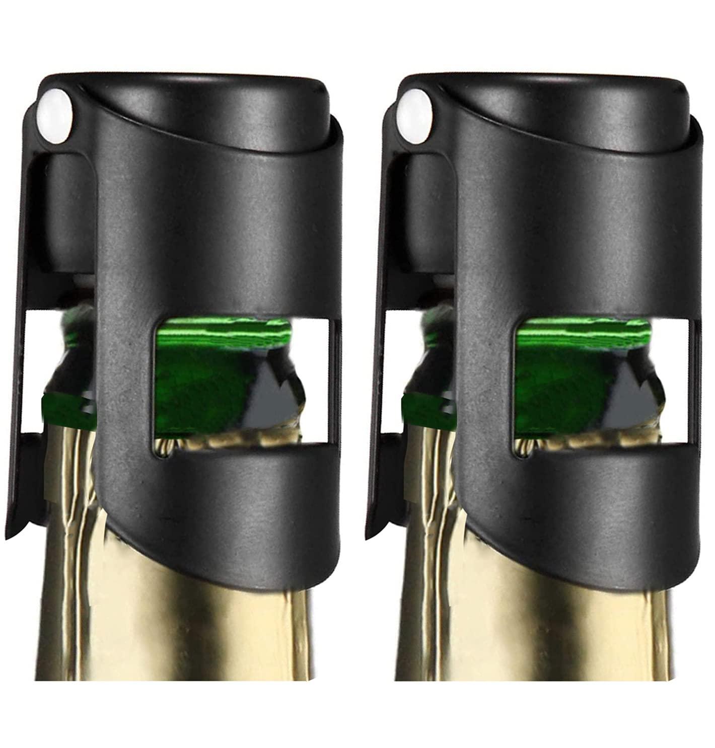 2Pack Champagne Stopper Black - Professional Champagne Saver Bottle Stopper with Pure Silicone Airtight Seal - Stainless Steel Prosecco, Cava, and Sparkling Wine Stopper
