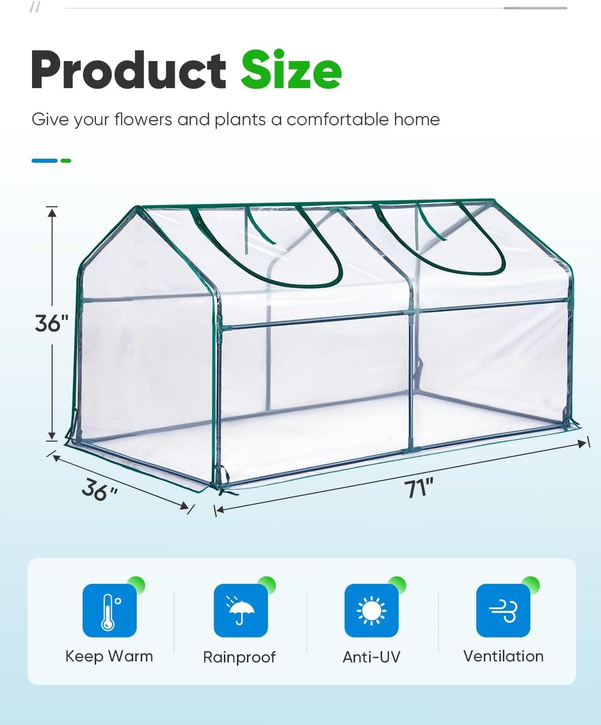 Green Steel Frame Mini Cloche Greenhouse with PE Cover