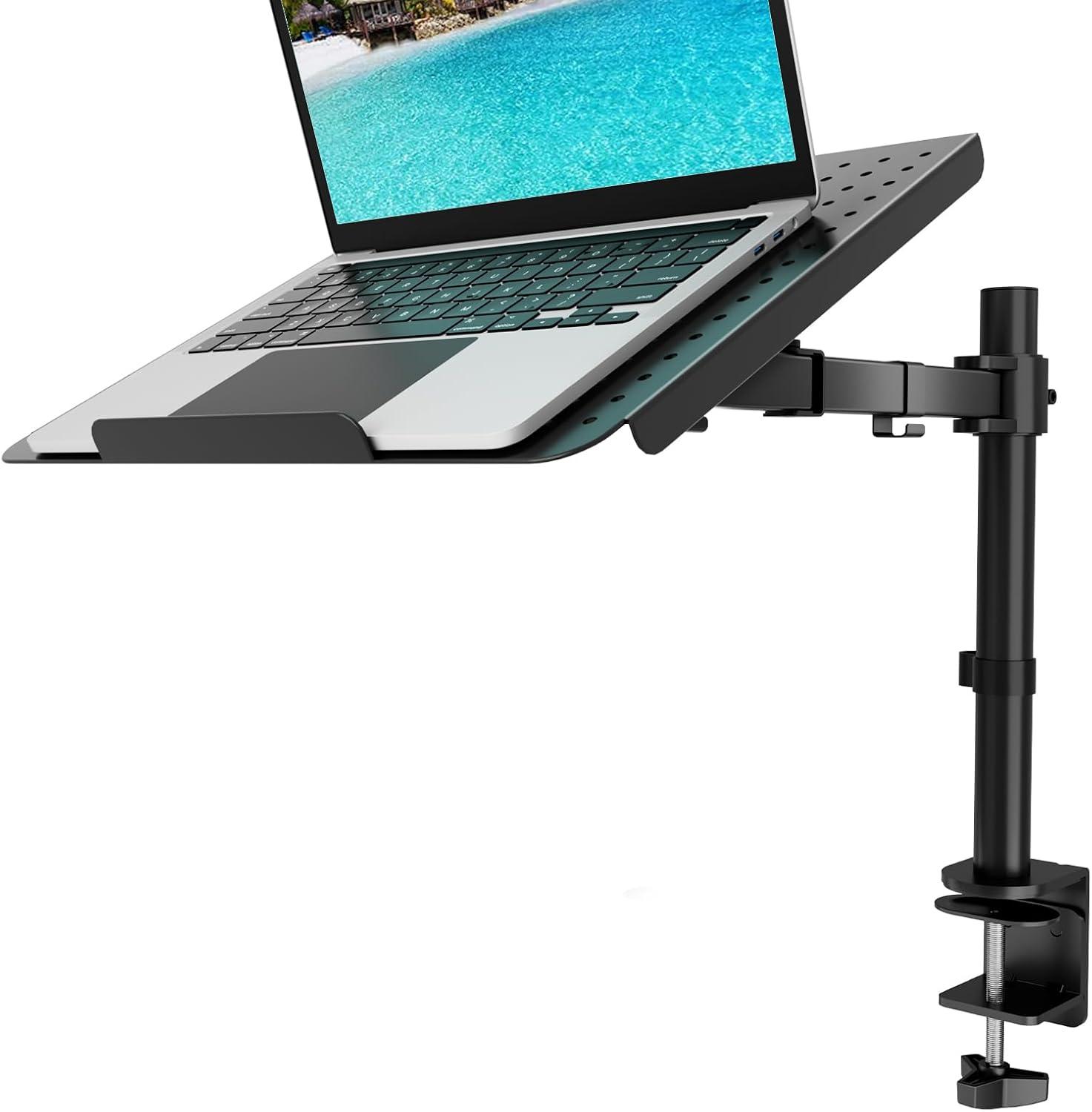 Black Adjustable Laptop Tray Desk Mount with Cooling Platform