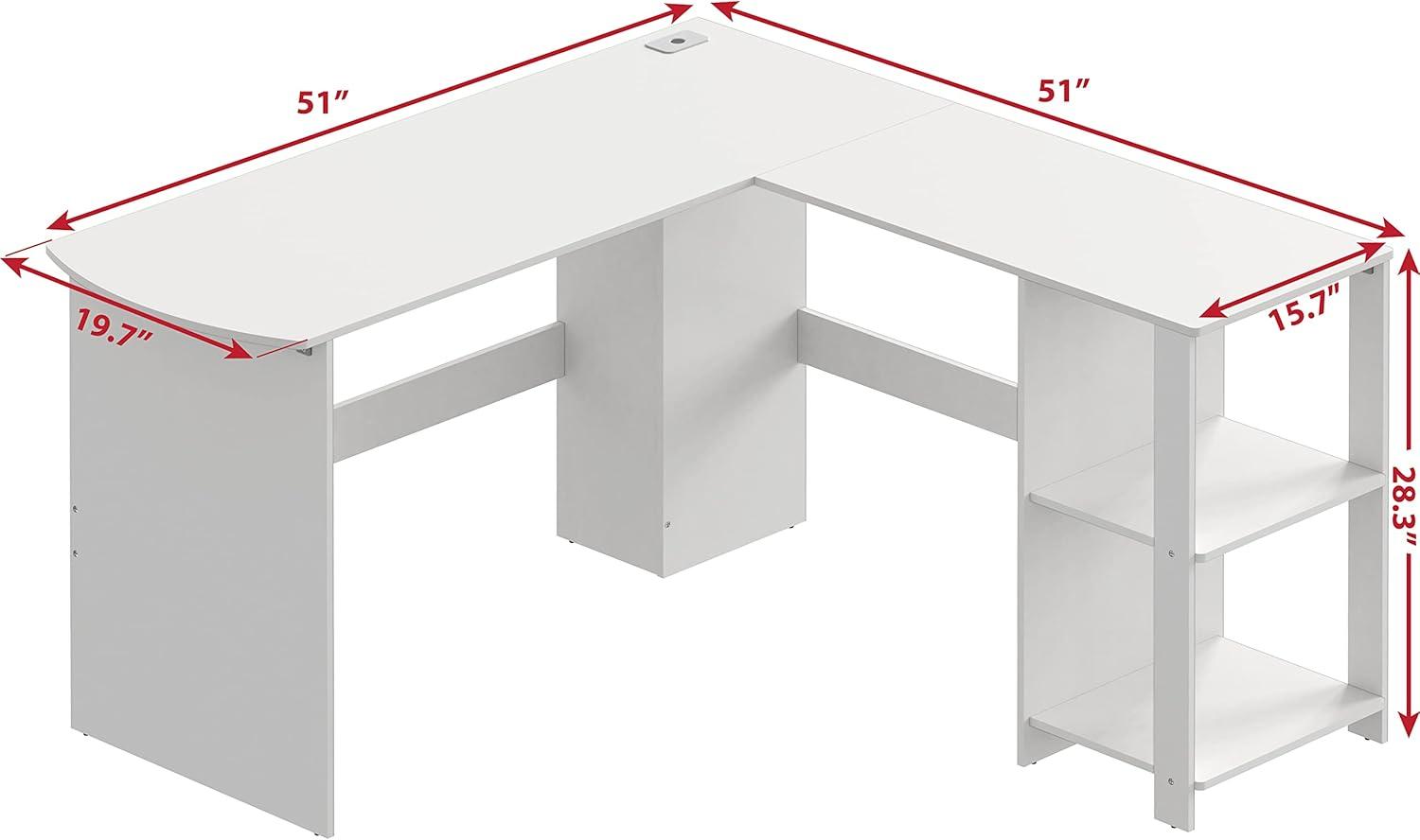 White L-Shaped Walnut Wood Corner Computer Desk with Drawer