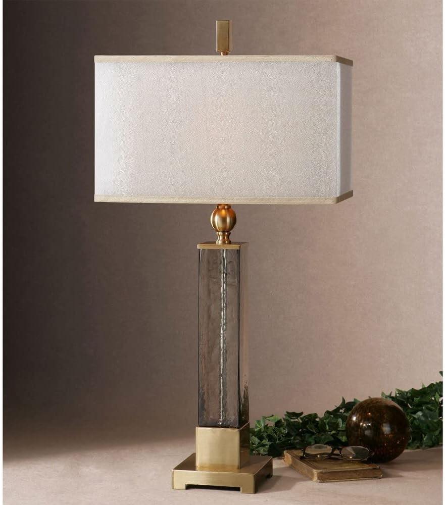 Caecelia Amber Glass and Brushed Brass Table Lamp with Double Shade