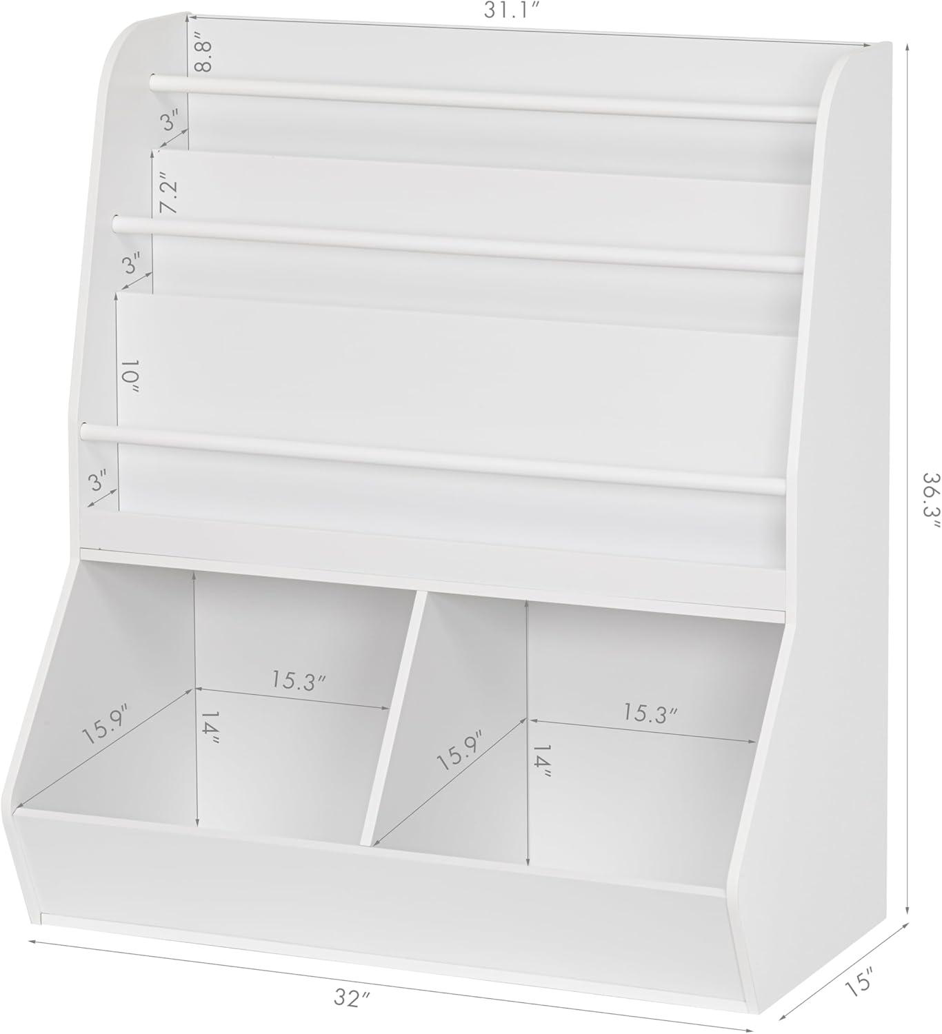 UTEX Kids Bookshelf Toy Organizer with Rolling Toy Box, White, 23.62” W x 11.8” D x 35.43” H