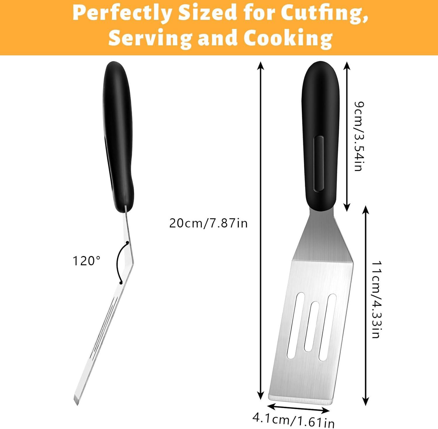 2 Pieces Small Spatula Set, Stainless Steel Mini Serving Spatula for Kitchen Use, Flipping or Cooking for Brownie, Cookie, Lasagna, Pancakes & Cake(Black+Silver)