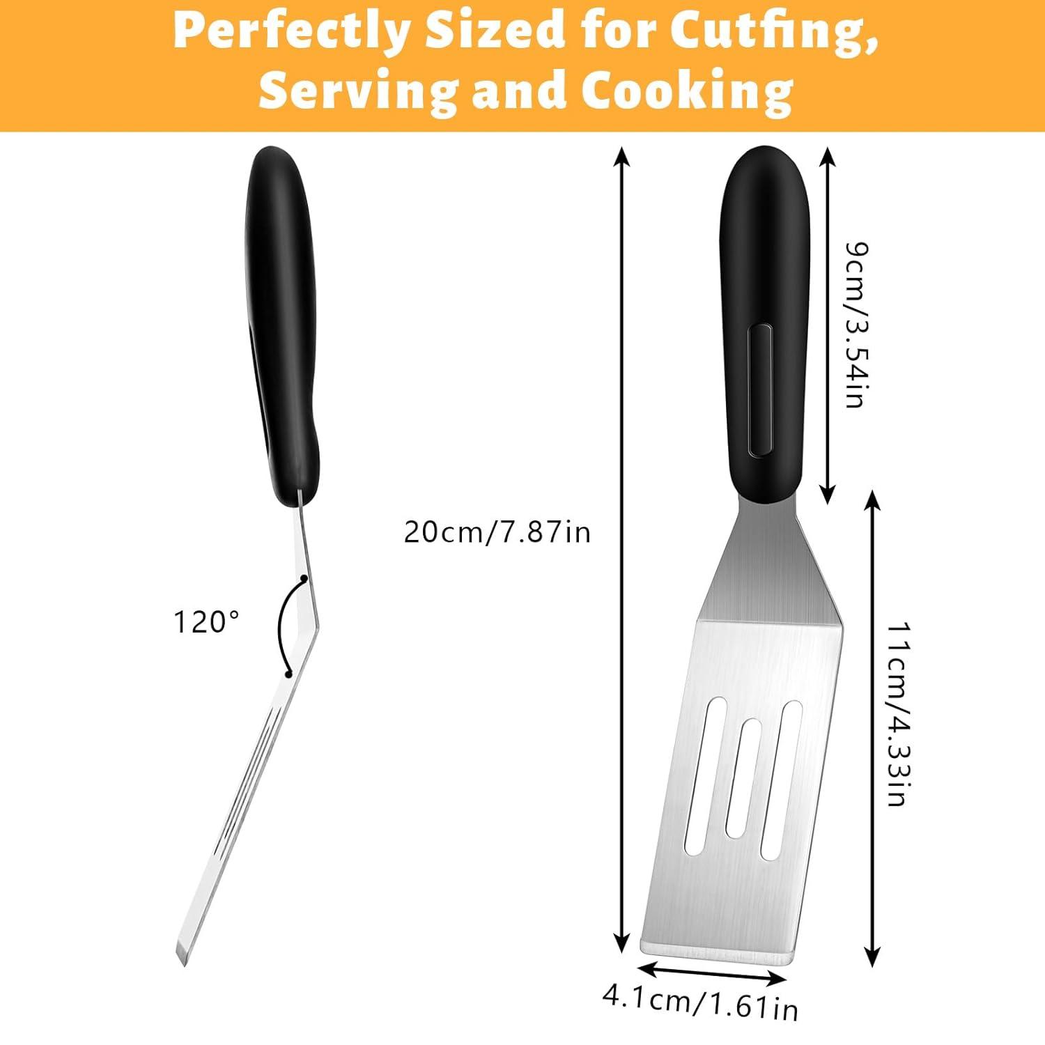 2 Pieces Small Spatula Set, Stainless Steel Mini Serving Spatula for Kitchen Use, Flipping or Cooking for Brownie, Cookie, Lasagna, Pancakes & Cake(Black+Silver)