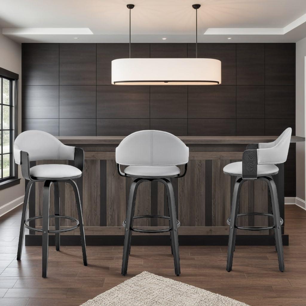30" Daxton Counter Height Barstool with Gray Faux Leather Seat Black Finish Frame - Armen Living: Swivel, Footrest, Wood Frame