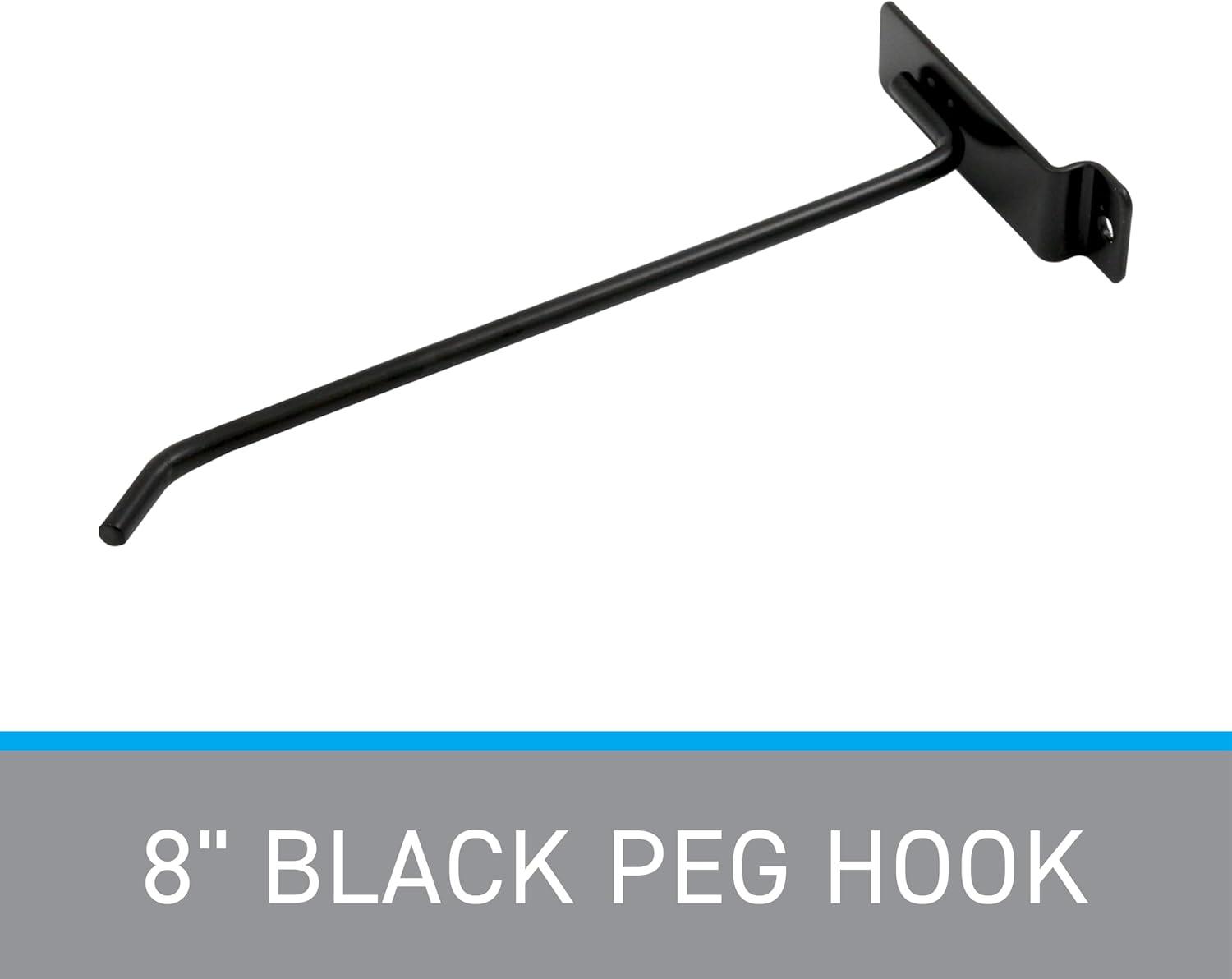 8 inch Black Peg Hook for Slatwall - Pack of 50