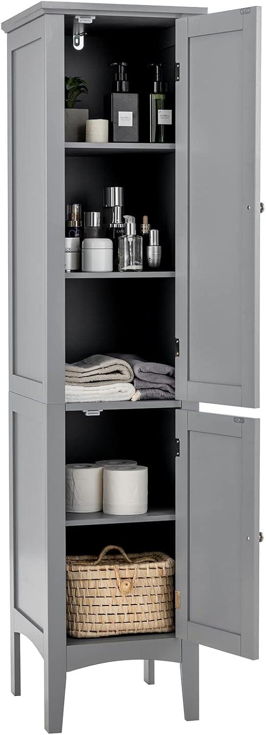 5 Tier Wooden Freestanding Tower Cabinet Tall Bathroom Storage Cabinet Grey