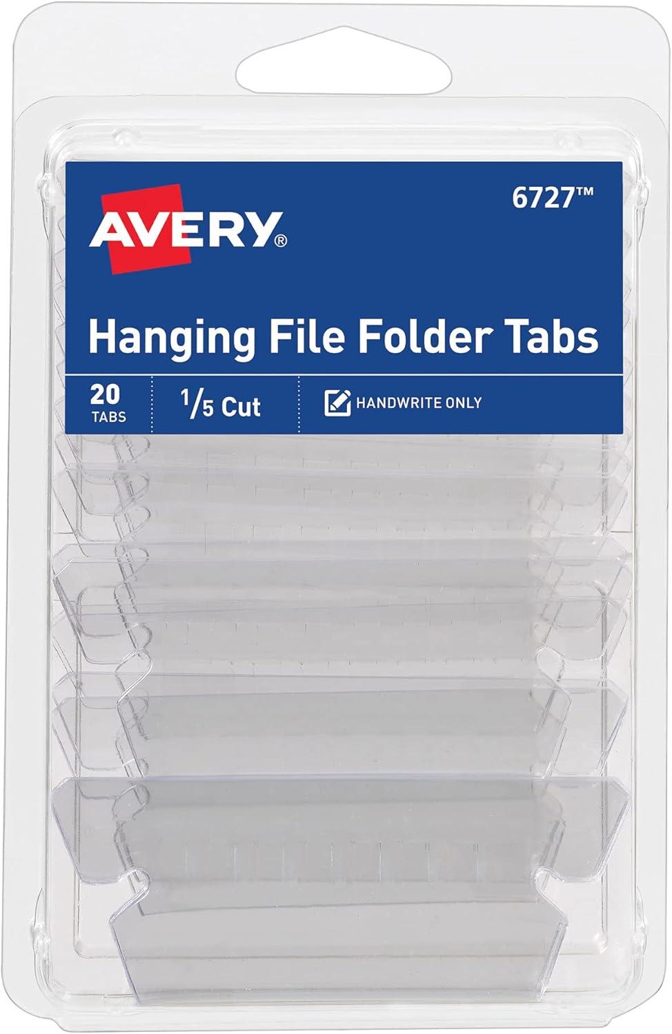 Clear 1/5 Cut Hanging File Folder Tabs, Pack of 20