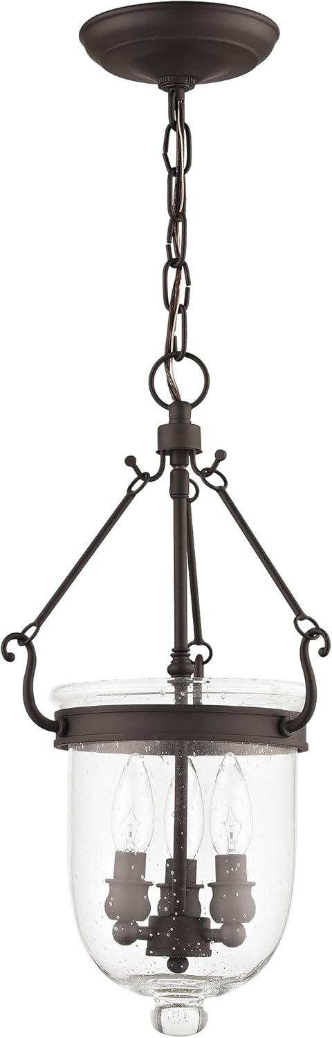 Bronze Seeded Glass 3-Light Indoor/Outdoor Bell Jar Lantern