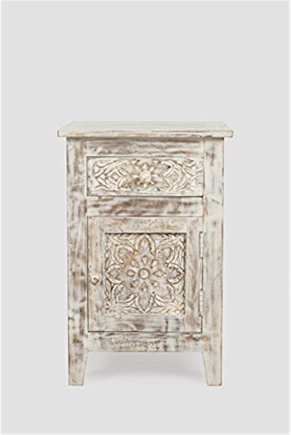 Artisan Carved Mango Wood and Metal Accent Table with Storage