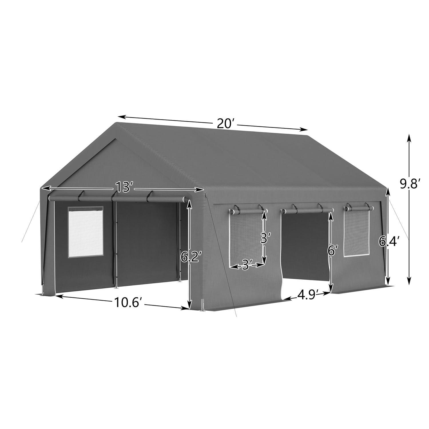 Thanaddo 13 Ft. W x 20 Ft. D Garage Heavy Duty Carport Portable Garage Storage Shed Canopy