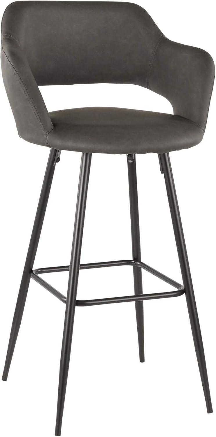 Sleek Contemporary 40.5" Black Metal & Grey Leather Bar Stool Set