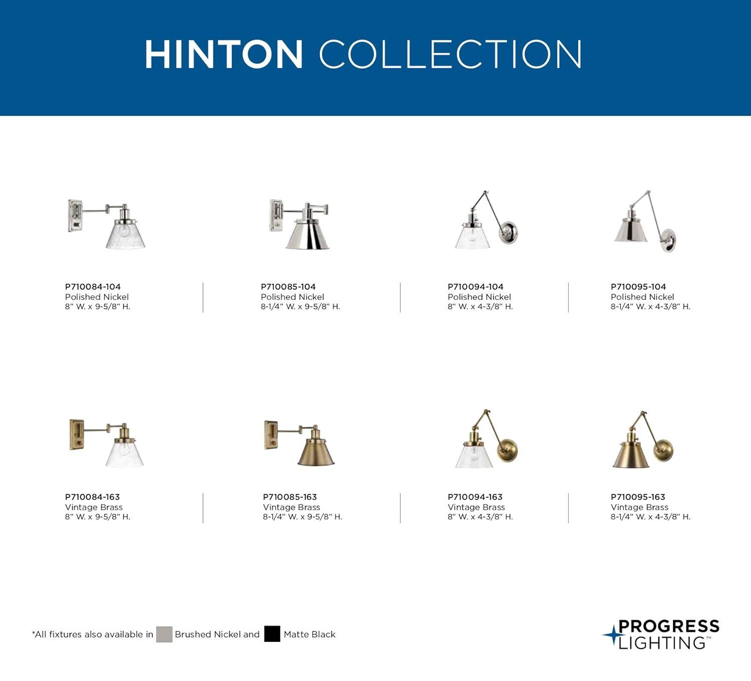 Progress Lighting Hinton 1-Light Swing Arm Wall Bracket, Vintage Brass, Metal Shade