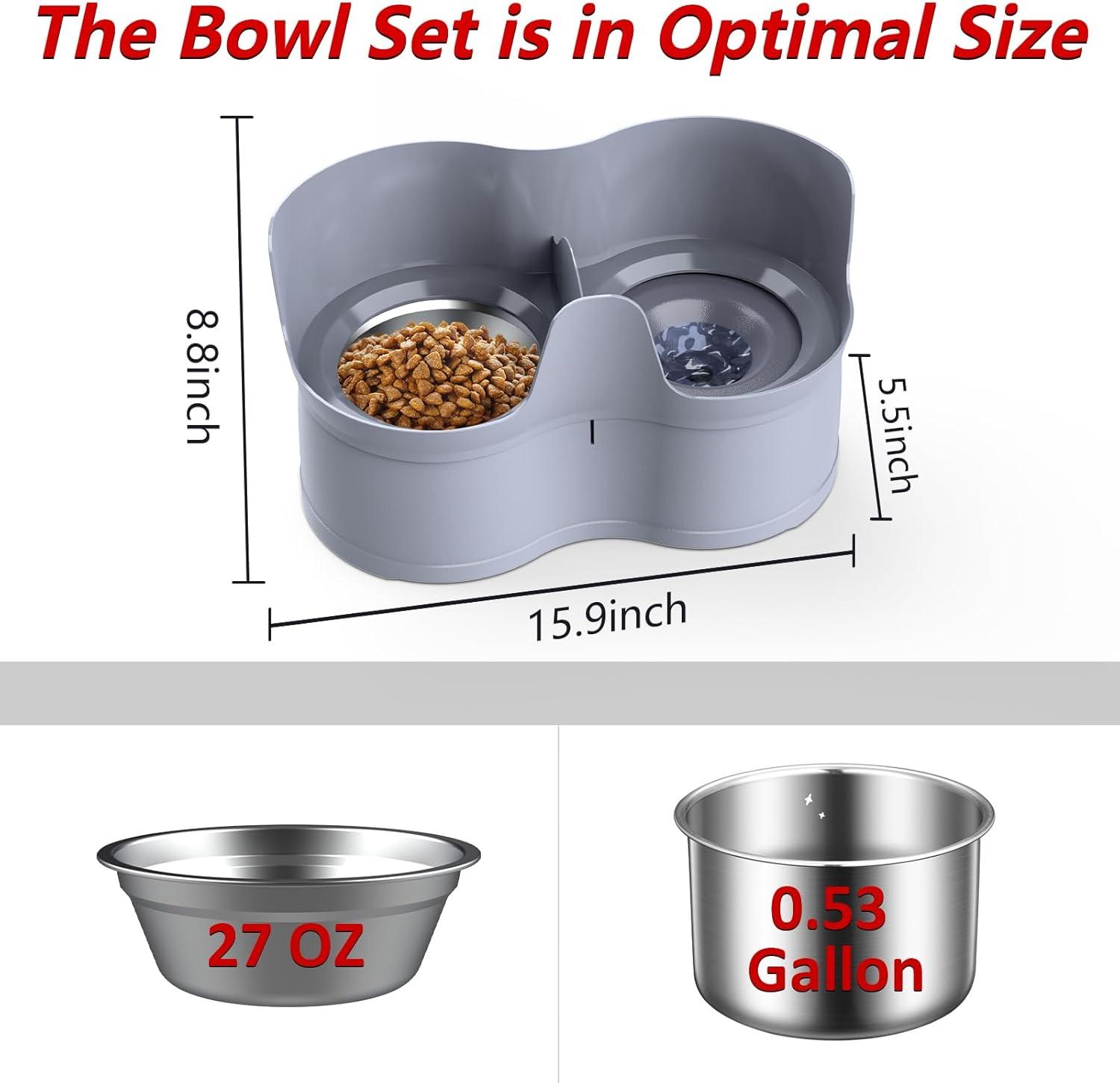 Gray Mess Proof Pet Feeder with Stainless Steel Bowls