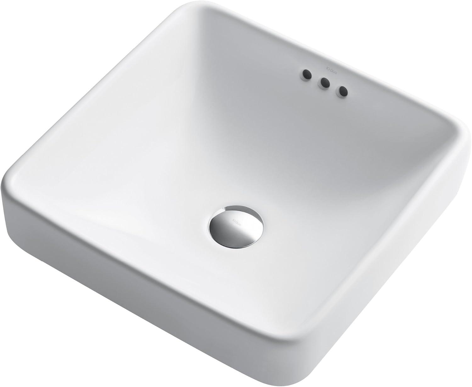 Elavo White Ceramic Square Drop-in Bathroom Sink with Overflow