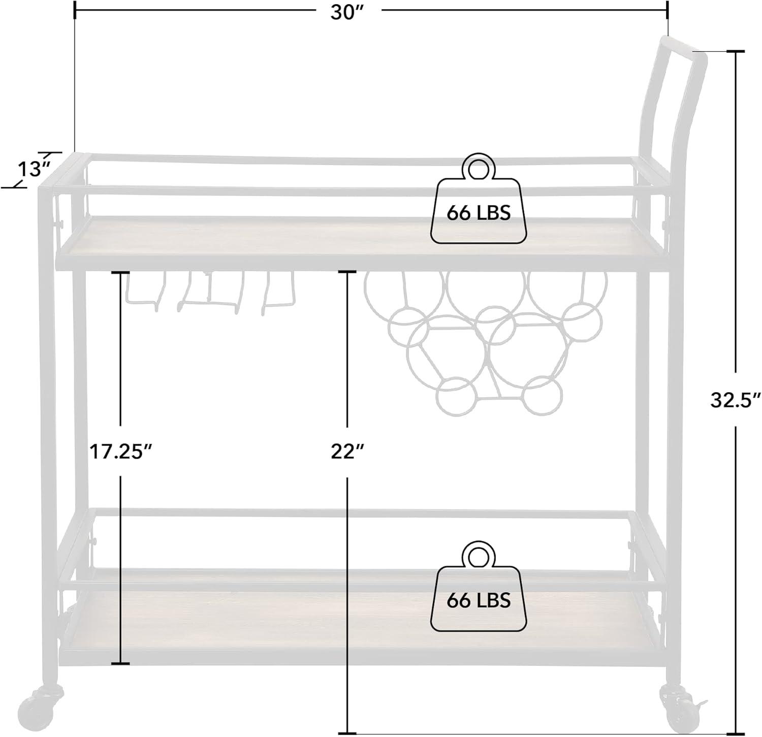 FirsTime & Co. Black Gardner Bar Cart, Industrial, Metal, 29.75 x 12.25 x 32.25 in