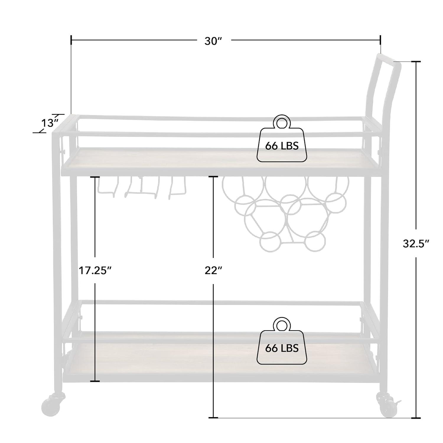 FirsTime & Co. Black Gardner Bar Cart, Industrial, Metal, 29.75 x 12.25 x 32.25 in