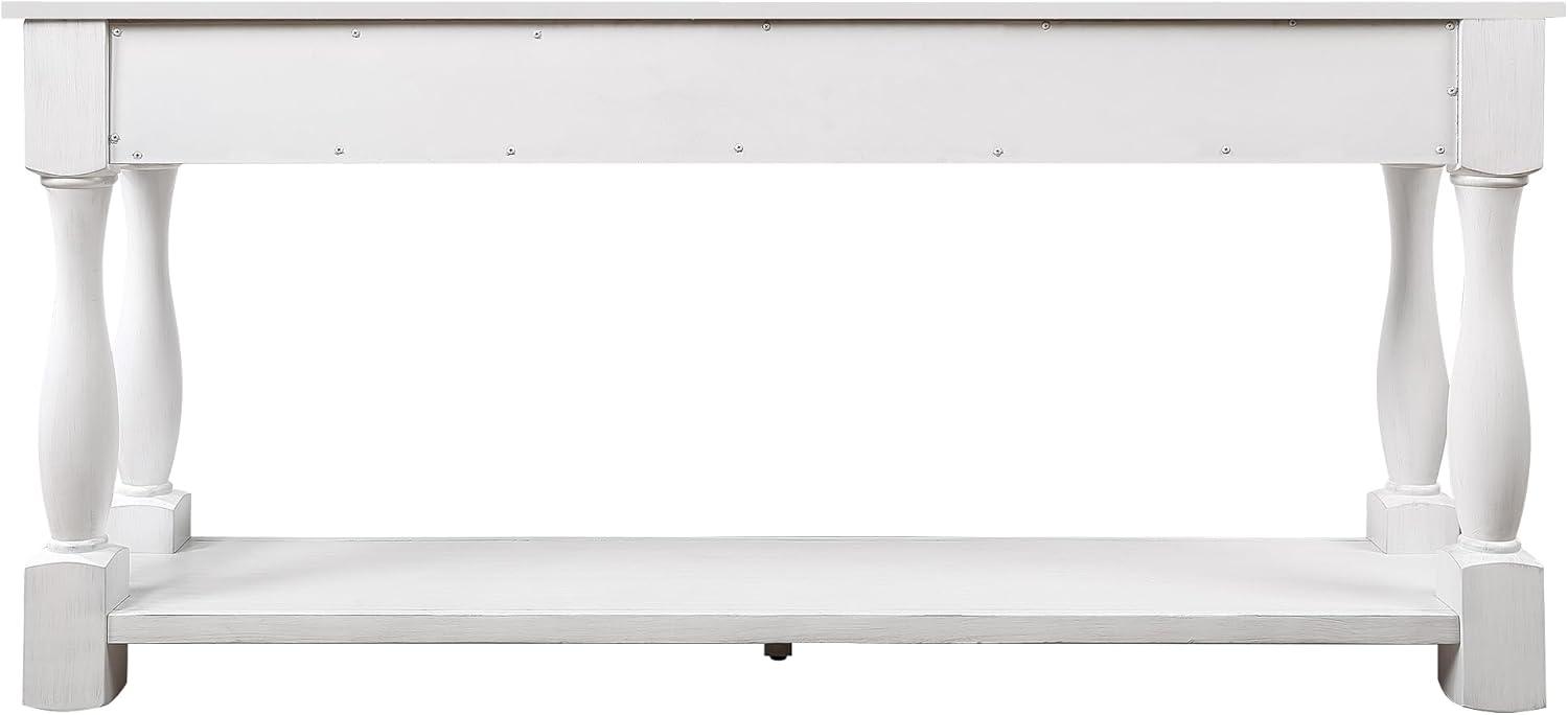 Merax Solid Wood Sofa Table with 3 Storage Drawers, 63 Inch Long Wood Console Table with Bottom Shelf, Retro Entryway Table for Living Room Hallway, Antique White