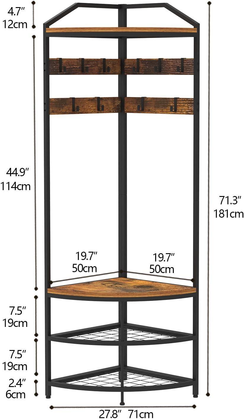 Rustic Brown L-Shaped Corner Hall Tree with Storage