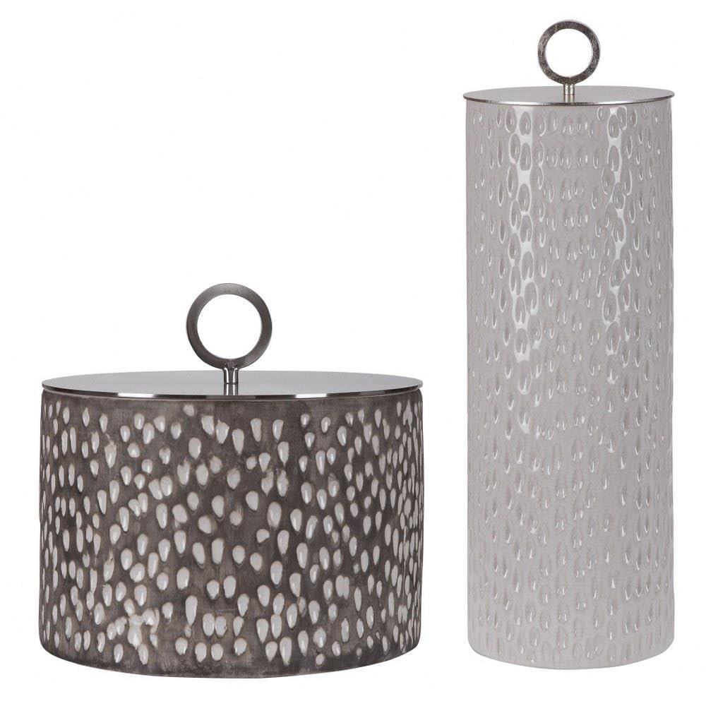 Uttermost Cyprien Off-White and Smoke Gray Ceramic Containers Set of 2