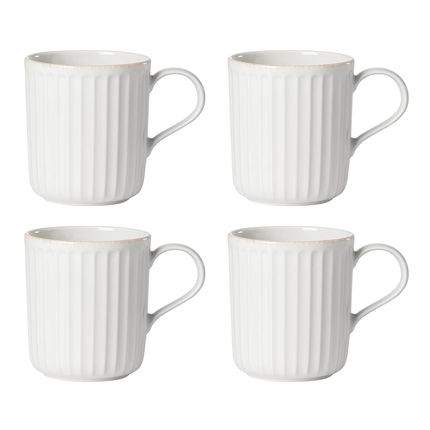 French Perle Scallop White Scallop 4-Piece Mug Set