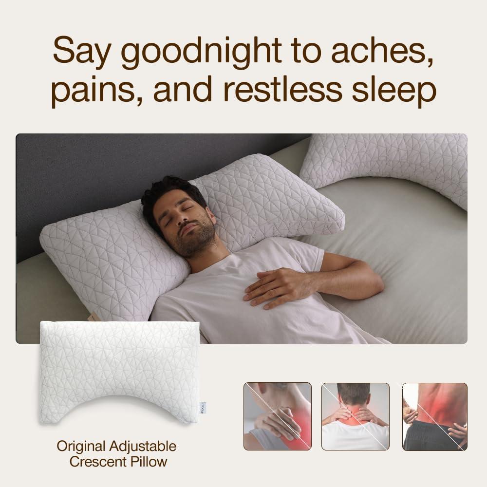 Coop Home Goods The Original Crescent Adjustable Pillow, Queen Bed Pillows for Shoulder, Neck & Head Support - Medium Firm for Back & Side Sleeper