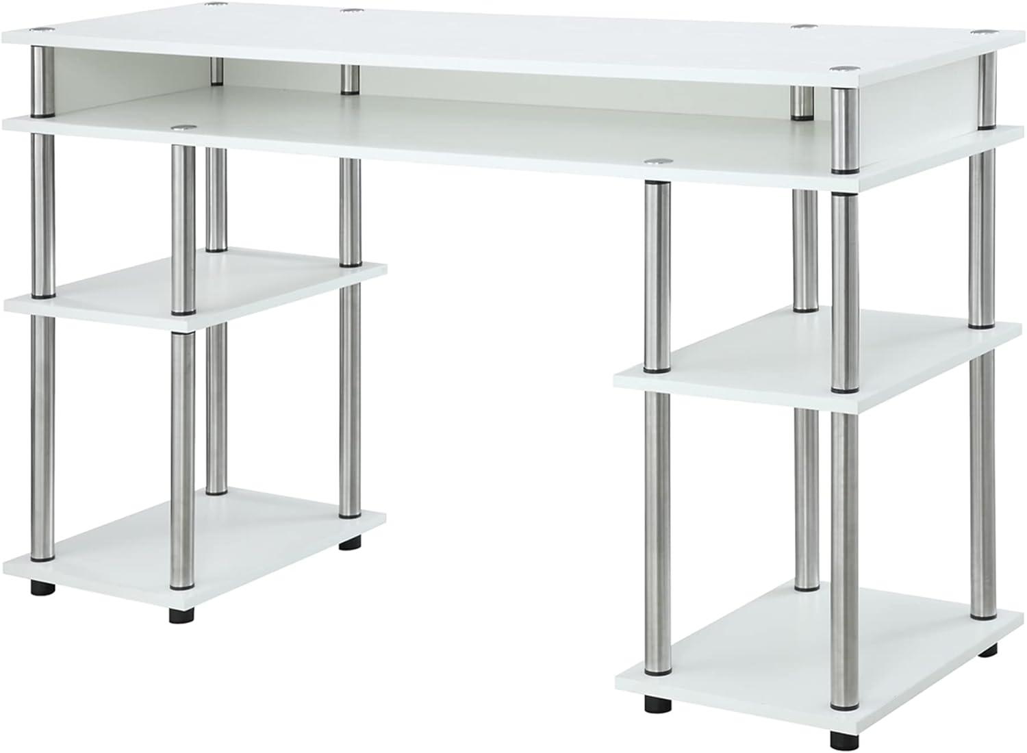 Modern White Particleboard Student Desk with Stainless Steel Legs