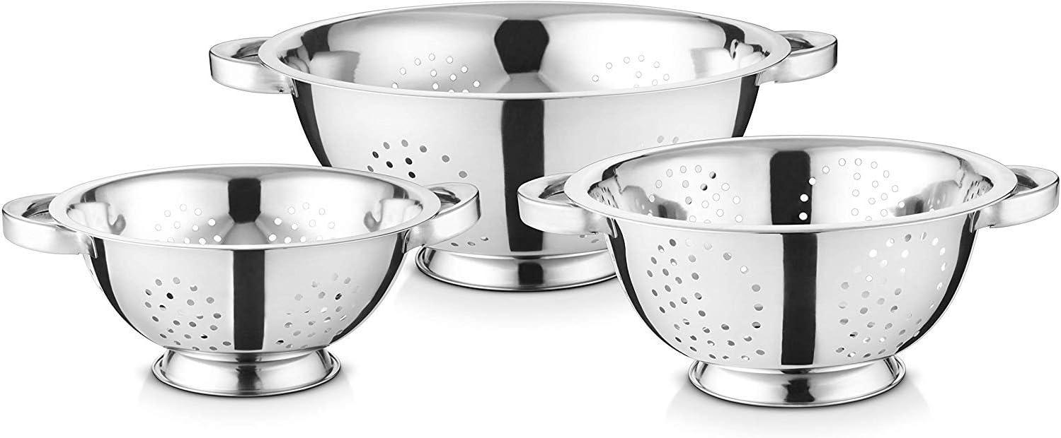 AVADOR Set of 3 Stainless Steel Colanders, Comes in 1. 3 and 5 Quart for all your Cooking | Baking | Prepping Needs