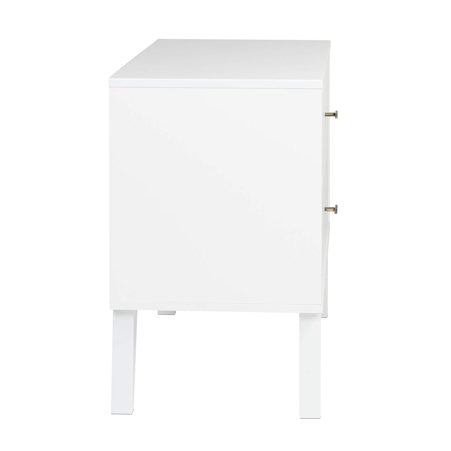 Mid Century Modern 2 Drawer Wide Nightstand White - Prepac: Sleek Bedside Table, Tapered Legs