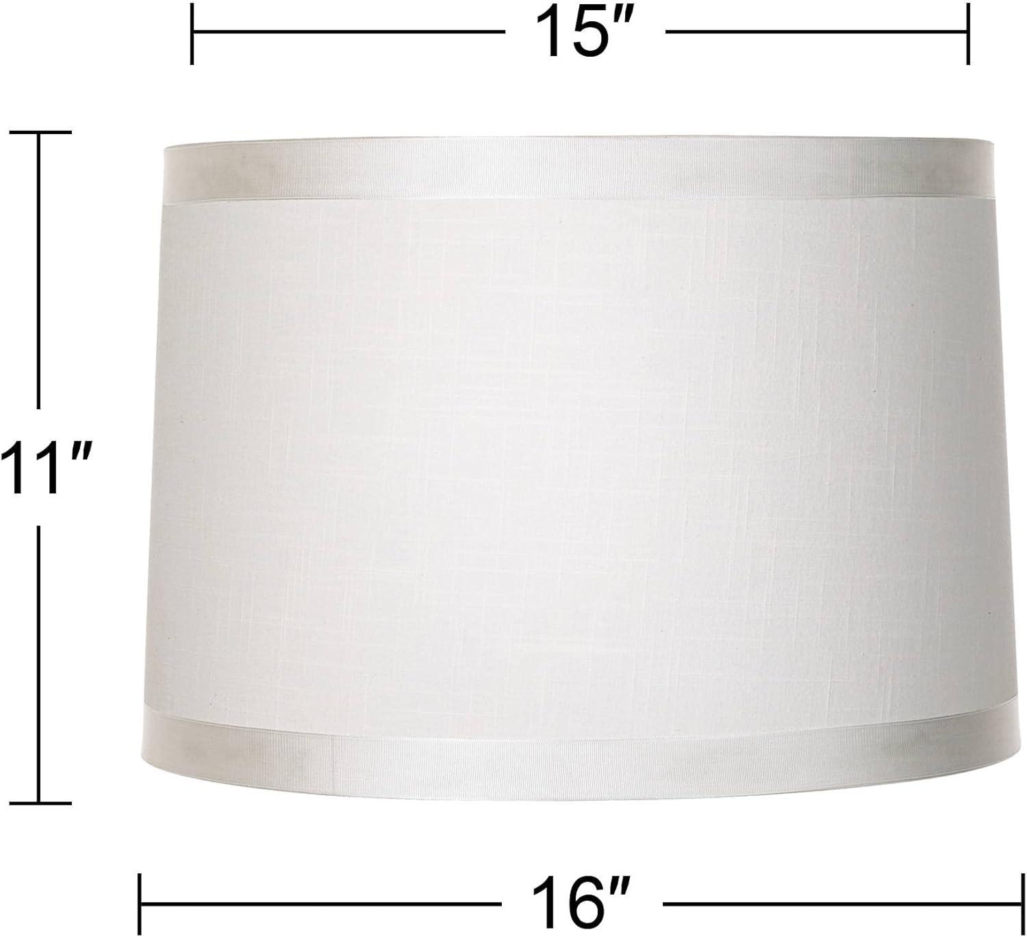 Springcrest White Fabric Medium Drum Lamp Shade 15" Top x 16" Bottom x 11" High (Spider) Replacement with Harp and Finial