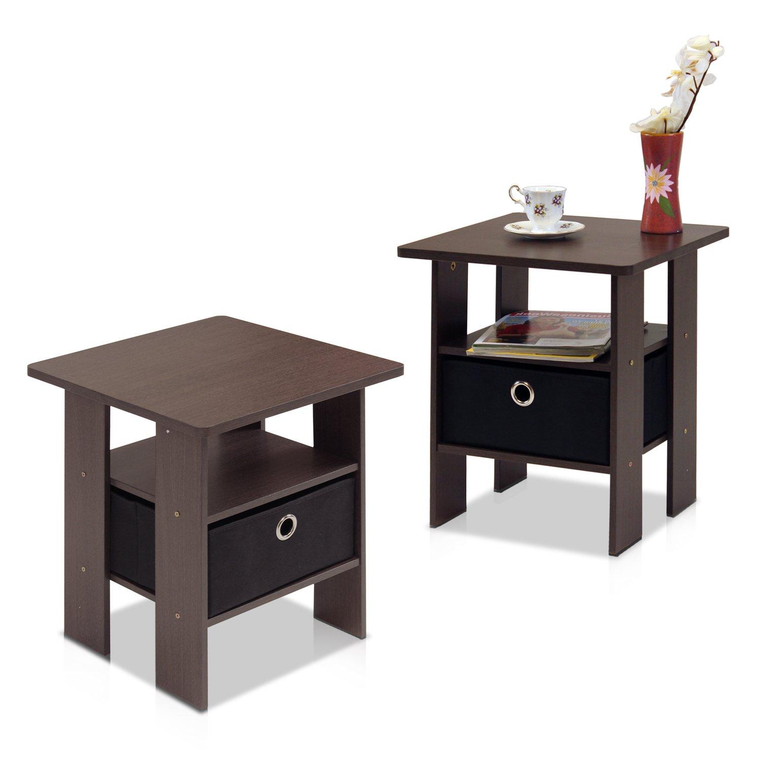 Furinno Andrey End Table Nightstand with Bin Drawer Set of 2, Multiple Colors