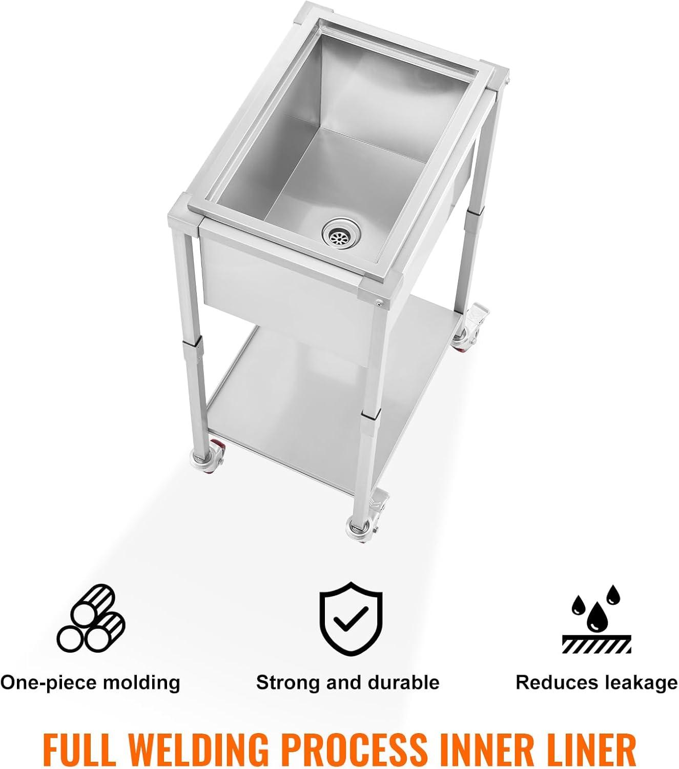 VEVOR 32qt Rolling Ice Chest Cooler Cart Outdoor Stand Up Cooling Bin on Wheels