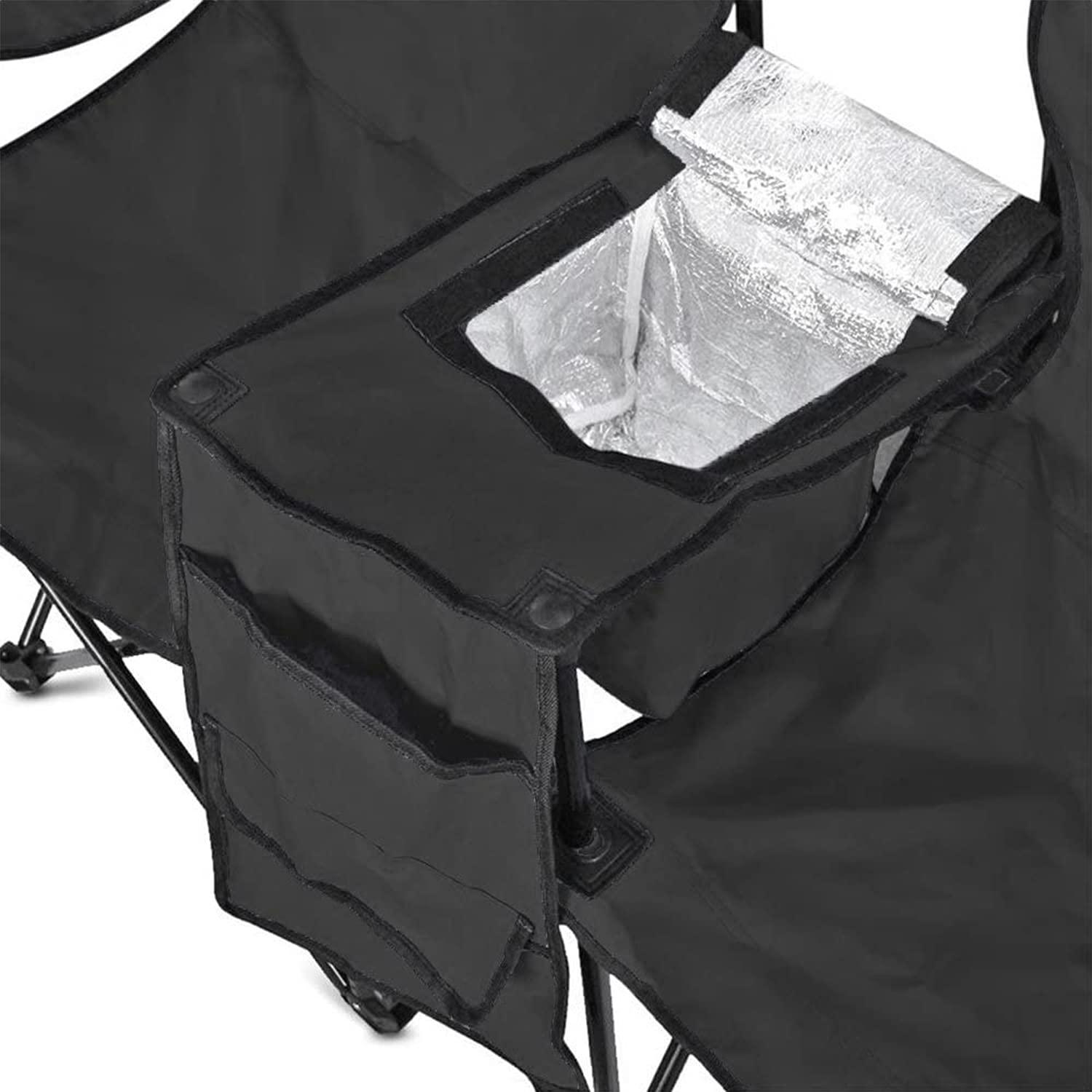 GoTeam Portable Double Folding Chair w/Removable Umbrella, Cooler Bag and Carry Case - Black
