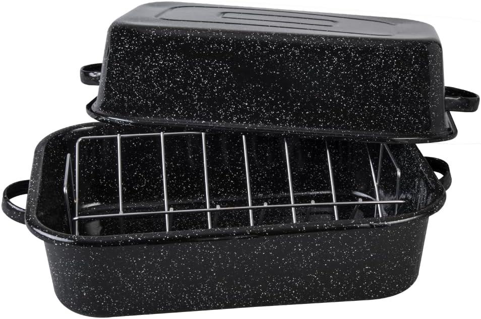 Speckled Black 21" Covered Non-Stick Rectangular Roaster with Handles