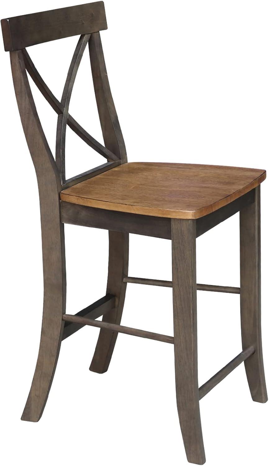 24" Martha X Back Counter Height Barstool Hickory Brown - International Concepts: Hardwood Frame, Armless