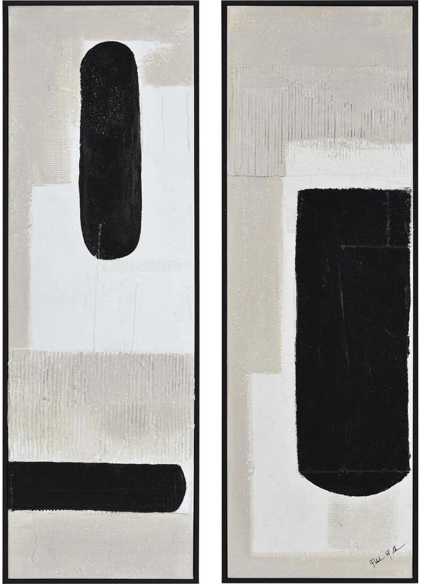 Rectangular Multicolor Hand Painted Canvas Art with Black Frame