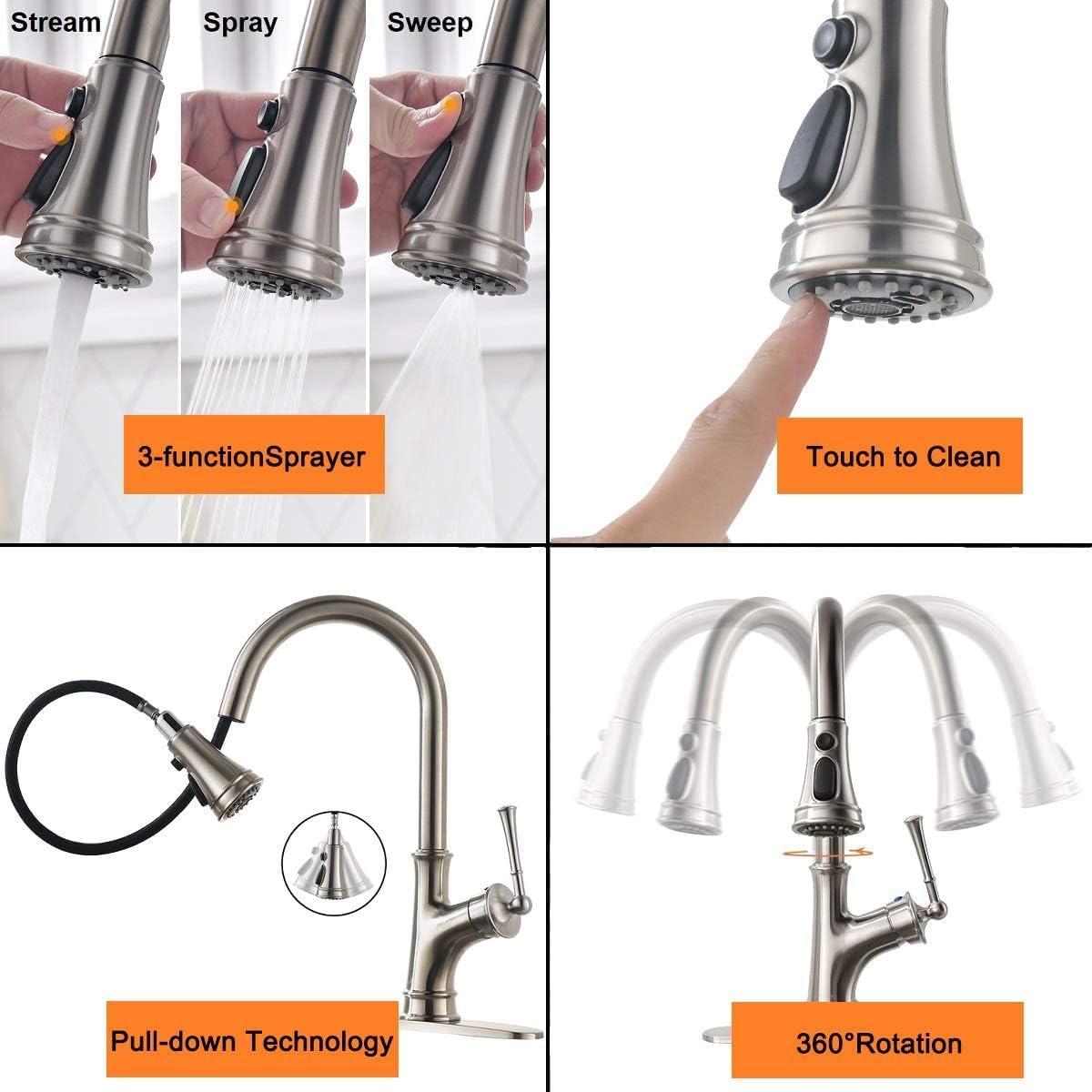 Pull Down Single Handle Kitchen Faucet with Sprayer and Deck Plate