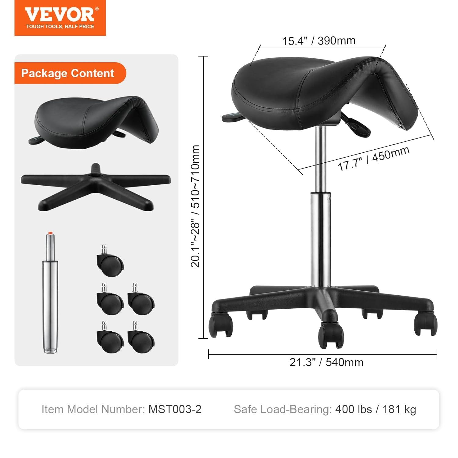 Black Adjustable Ergonomic Saddle Stool with Wheels