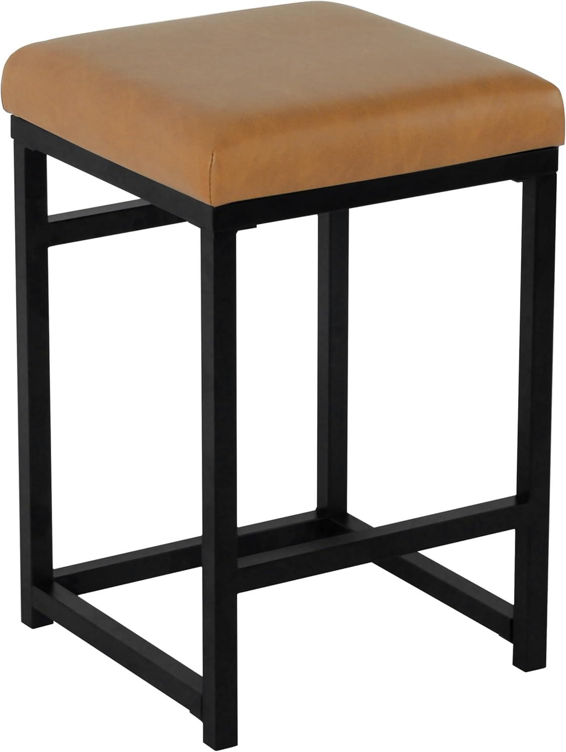 24" Open Back Metal Counter Height Barstool Faux Leather Carmel - HomePop: Kitchen Island Seating, Industrial Style