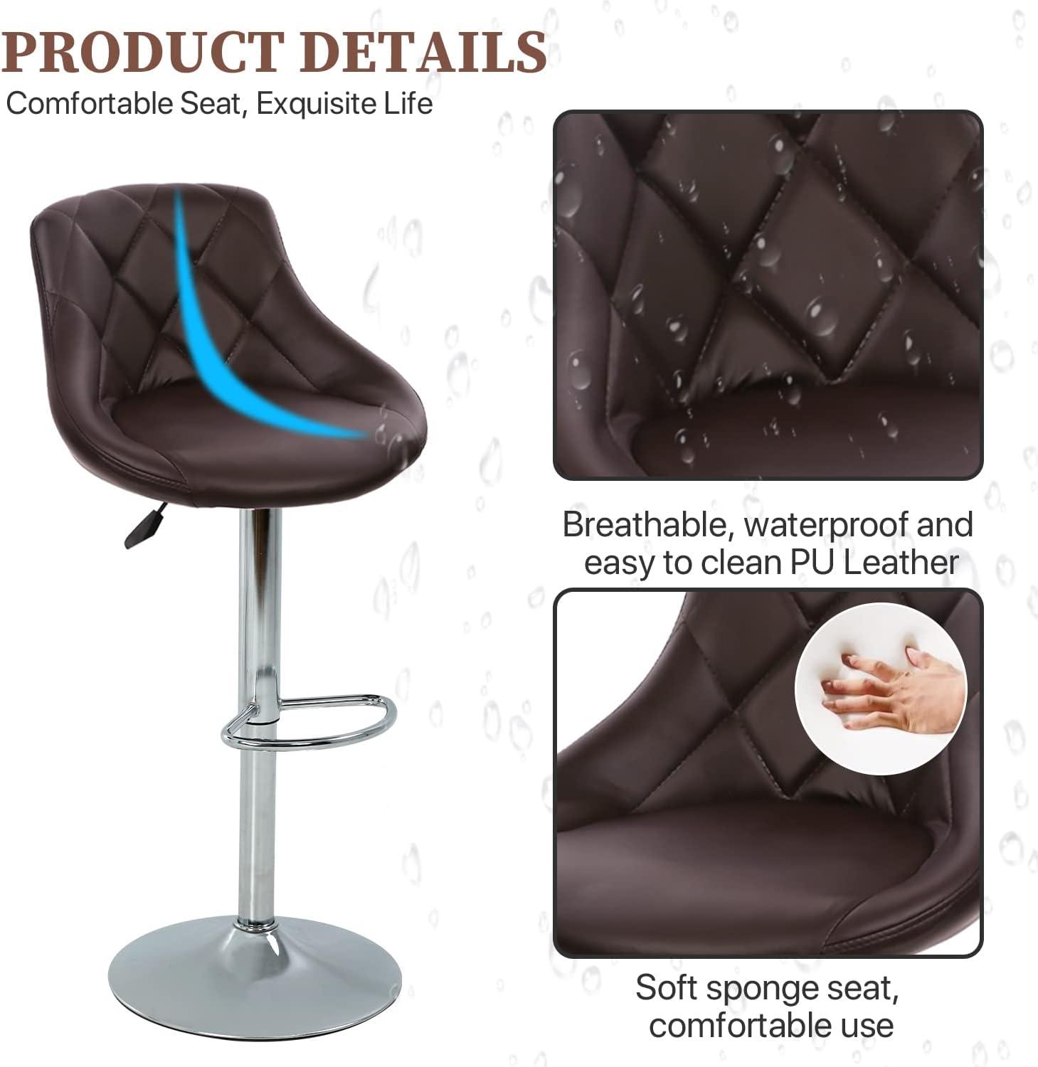 MarketLane Bar Stools Set of 2,Modern PU Leather,Armless with Backrest Swivel Bar Stools,Height Adjustable Swivel Barstool Hydraulic Island Bar Stools Armless Kitchen Counter Bar Chairs,Black