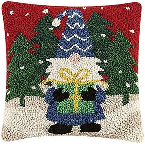 Peking Handicraft Holiday Gnome Mini Hooked Wool Pillow - 10" x 10"