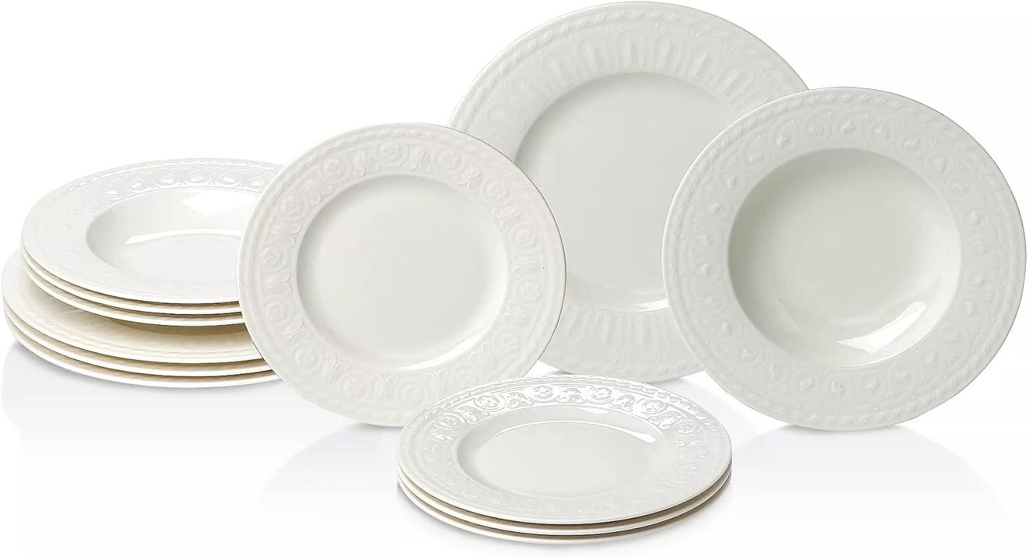 Cellini White Porcelain 12-Piece Dinnerware Set, Service for 4