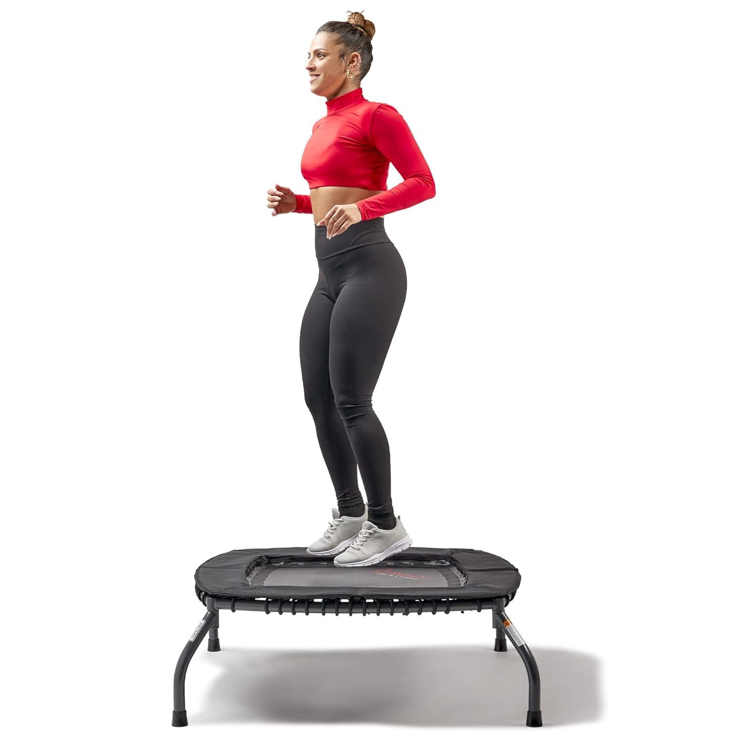 Sunny Health & Fitness Springless Mini Fitness Trampoline – Premium Adjustable Bungee-Style Indoor/Outdoor Exercise Rebounder for Quieter and Safer Workouts (36”) - SF-S021047