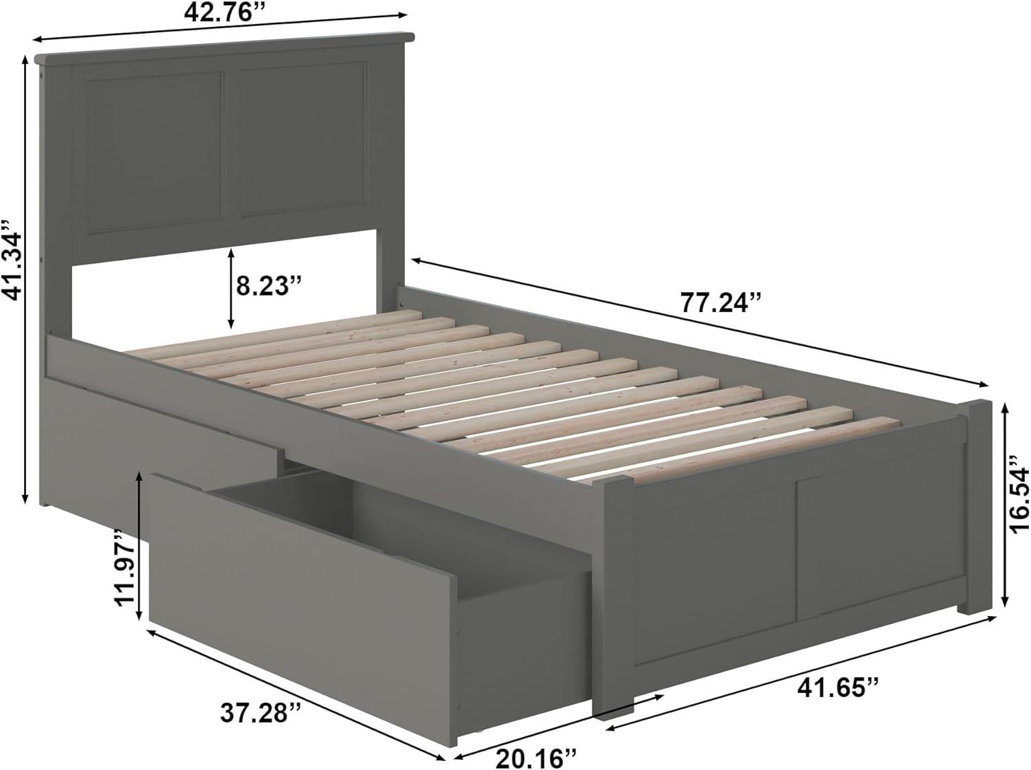 Madison Platform Bed with Flat Panel Foot Board and 2 Urban Bed Drawers in Multiple Colors and Sizes