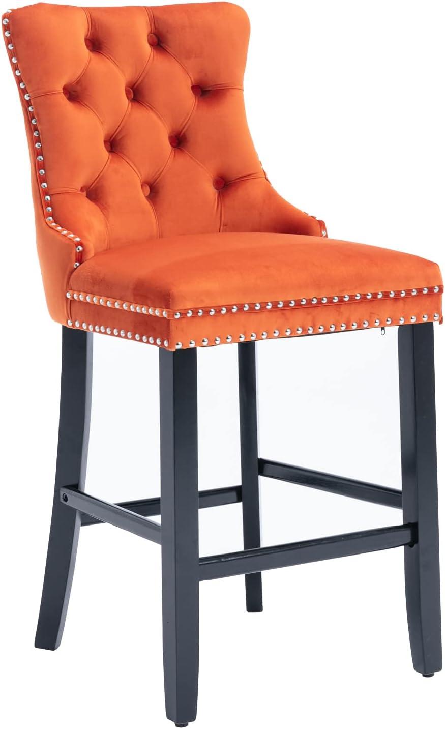 Aoowow Velvet Upholstered Counter Height Bar Stools Set of 2, Counterstool Seat Height 27.2", Wingback Armless Bar Chairs Button Tufted with Solid Wood Legs for Kitchen Island Bar Area (Orange)
