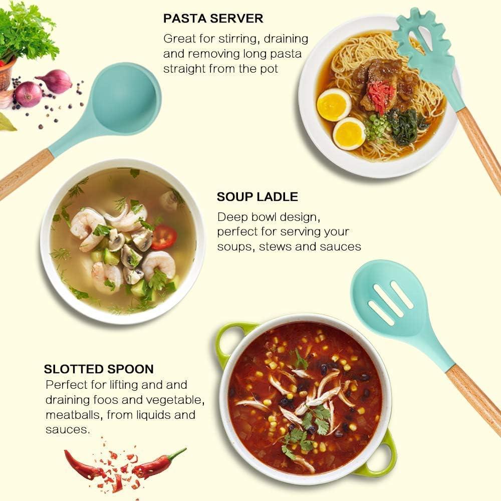 12PCS Kitchen Utensil Set Silicone Cooking Utensils Kit Spatula Heat Resistant Wooden Spoons Gadgets Tool for Non-Stick Cookware