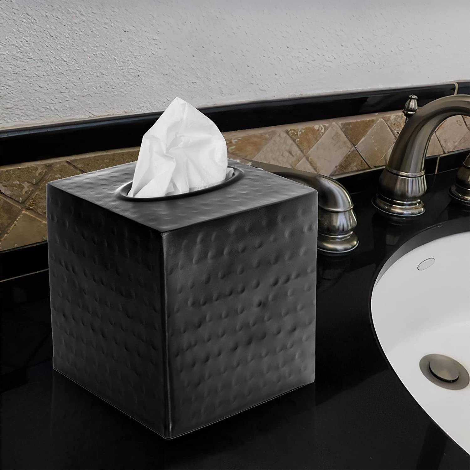 Matte Black Hand Hammered Aluminum Tissue Box Cover