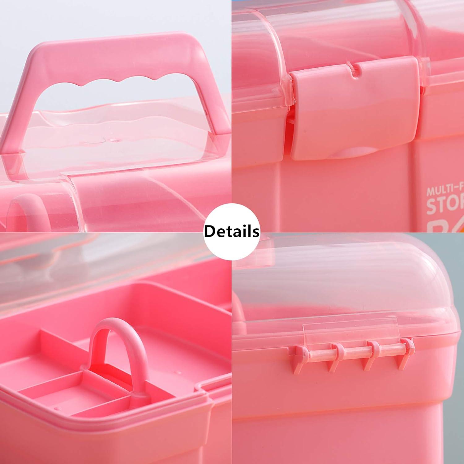 Pink Plastic Storage Box with Removable Tray