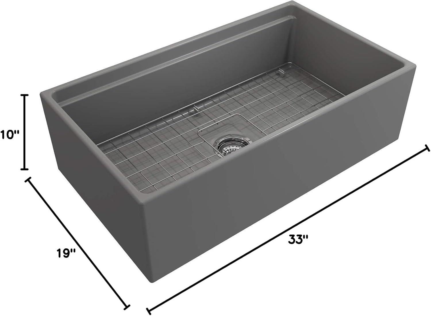 Matte Gray Fireclay Farmhouse Single Bowl Kitchen Sink with Accessories